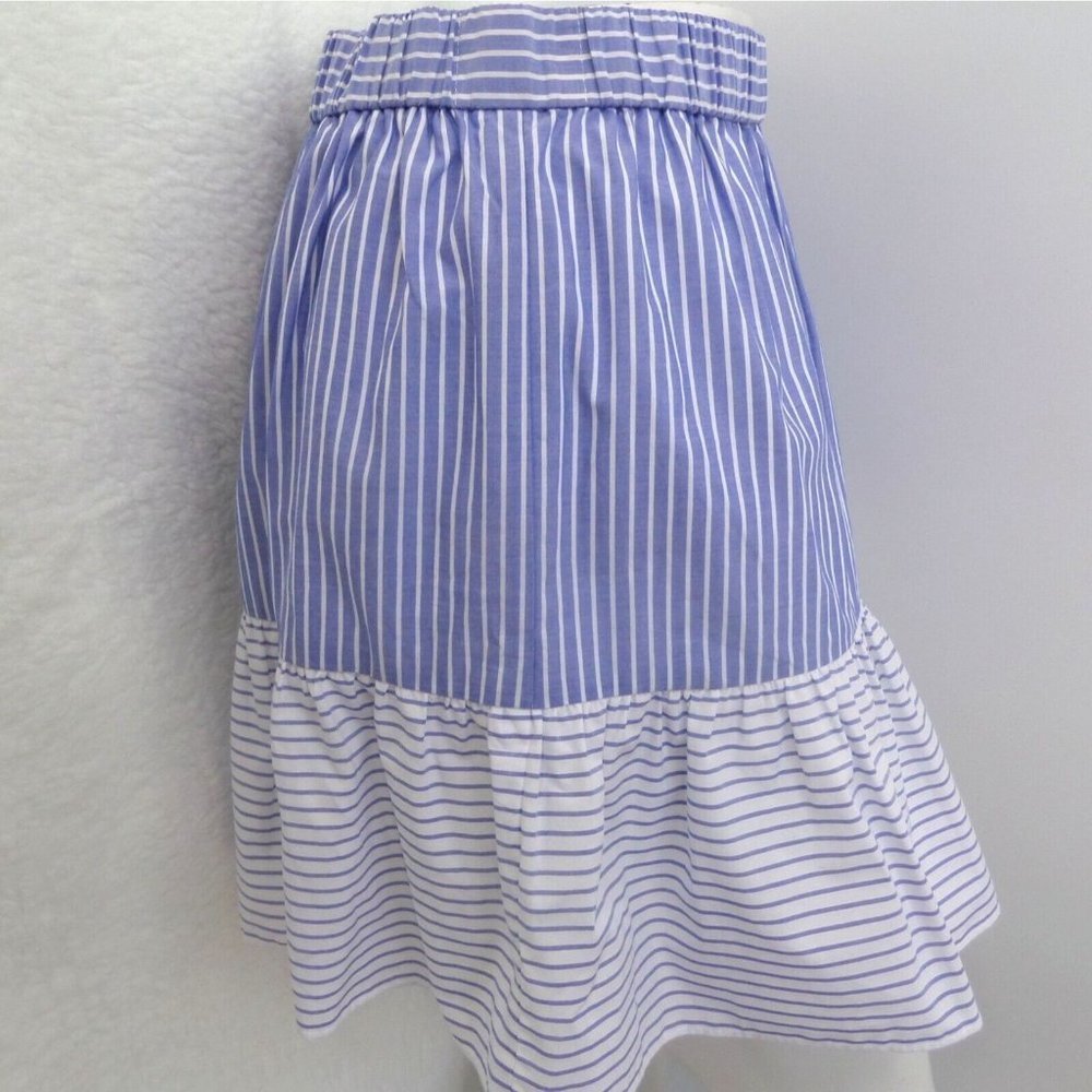 * "LOFT" BLUE & WHITE STRIPED RUFFLED HEM CASUAL COTTON MINI SKIRT SIZE: L NWT - Picture 5 of 5